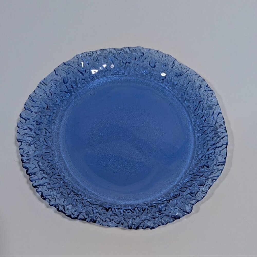 Fire & Light Style Blue Recycled Glass Lunch Plate Textured Rim
